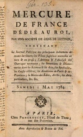 Mercure de France. 1784, 5