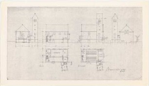 Döllgast, Hans; Marktsteft (Bayern); Kath. Pfarrkirche und Gemeindehaus - Grundrisse; Ansichten; Schnitte