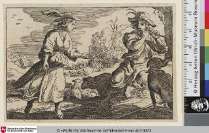 [Flöte spielender Hirte und Hirtin mit Schafherde]
