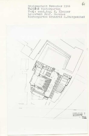 Varité [Wintergarten], Berlin-Charlottenburg (Diplomarbeit bei Bernhard Hermkes): Wintergarten-Theater und Vagantenbühne, Grundriss 2. Obergeschoss 1:200