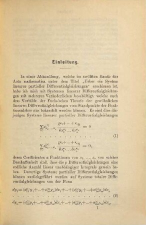Über Systeme linearer Differentialgleichungen mit mehreren Veränderlichen : Beitr. zur Verallgemeinerung d. Fuchs'schen Theorie der linearen Differentialgleichungen