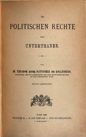 Die politischen Rechte der Unterthanen, 1