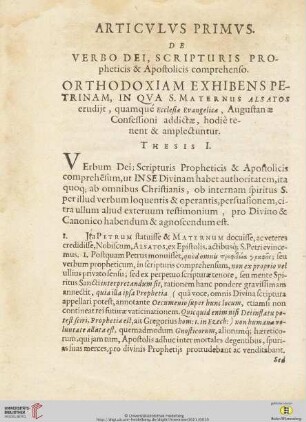 Articulus primus. De verbo dei, scripturis propheticis & Apostolicis comprehenso