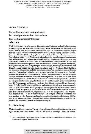 Europäismen/Internationalismen im heutigen deutschen Wortschatz. Eine lexikographische Pilotstudie