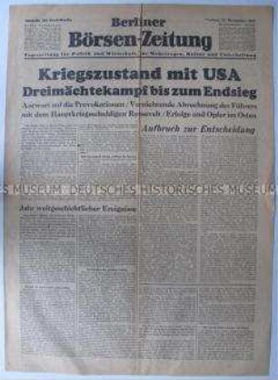 Tageszeitung "Berliner Börsen-Zeitung" zur Kriegserklärung Deutschlands an die USA