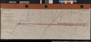"Rheinische Eisenbahn Duisburg - Quakenbrück." "Parzellar-Karte der Gemeinde Freren in 3 Blättern." Beiderseits der Eisenbahnlinie breiter Streifen mit Wegen, Gewässer, Gebäude und Parzellen, Besitzernamen. Ausf.-Art: Farbige Zeichnung, Kopie Herst.: Schmitz Format: 33 x 101cm Maßstab: 1 : 2000