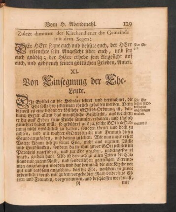 XI. Von Einsegnung der Ehe-Leute.