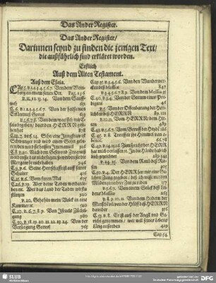 Das Ander Register, Darinnen seynd zu finden die ienigen text, die außführlich sind erkläret worden