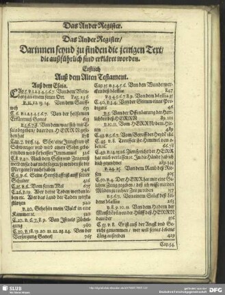 Das Ander Register, Darinnen seynd zu finden die ienigen text, die außführlich sind erkläret worden