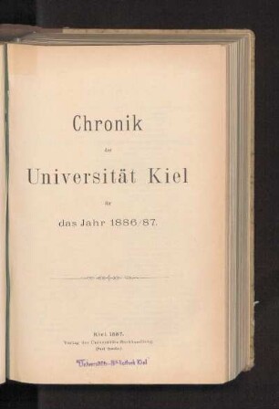 1886/87: Chronik der Universität Kiel für das Jahr 1886/87