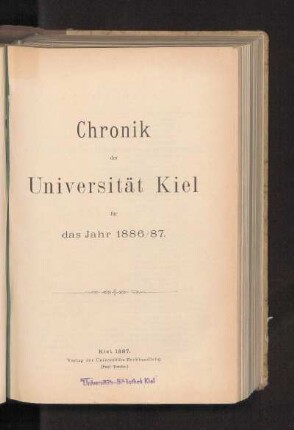 1886/87: Chronik der Universität Kiel für das Jahr 1886/87