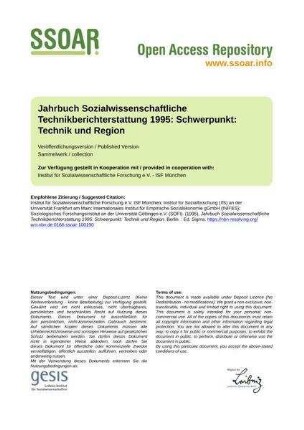 Jahrbuch Sozialwissenschaftliche Technikberichterstattung 1995: Schwerpunkt: Technik und Region