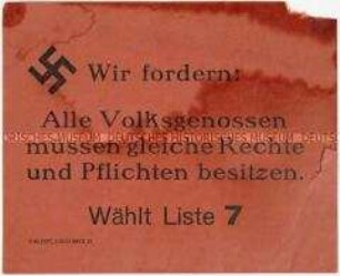 Handzettel mit Wahlproganda der NSDAP