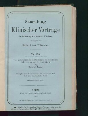 Über geburtshilfliche Elektrotherapie bei künstlichen Frühgeburten und Cervixstrikturen