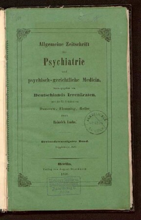 Die Zählung der Geisteskranken im Grossherzogthum Mecklenburg-Schwerin im Jahre 1865