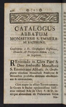 436-472, Catalogus Abbatum Monasterii S. Emmerami Ratisbonae