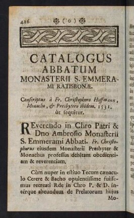 436-472, Catalogus Abbatum Monasterii S. Emmerami Ratisbonae