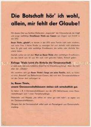 Flugblatt der SED Gera-Land an Bauer Thiele für Eintritt in die LPG