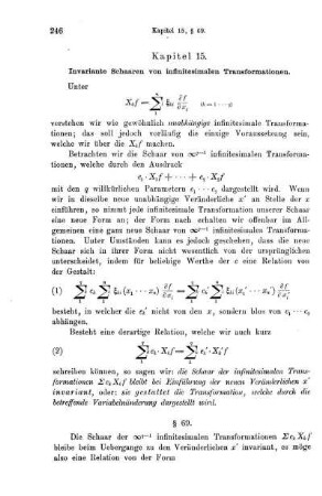 Kapitel 15. Invariante Schaaren von infinitesimalen Transformationen.