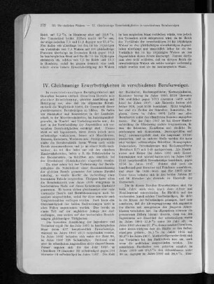 IV. Gleichnamige Erwerbstätigkeiten in verschiedenen Berufszweigen