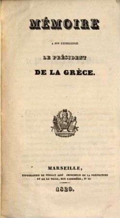 Mémoire à Son Excellence le Président de la Grèce
