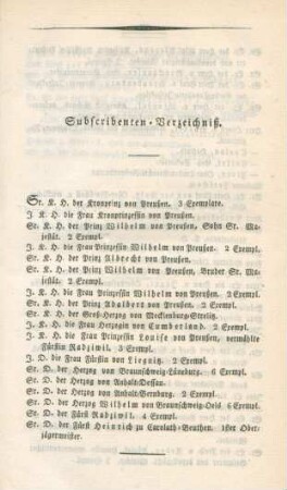 Subscribenten-Verzeichniß
