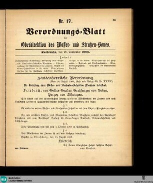 Verordnungsblatt der Oberdirektion des Wasser- und Strassenbaues