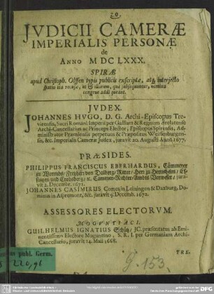 Iudicii camerae imperialis personae de anno MDCLXXX