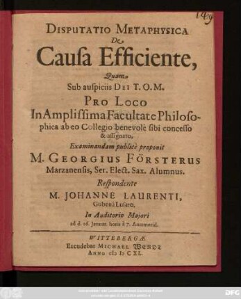 Disputatio Metaphysica De Causa Efficiente
