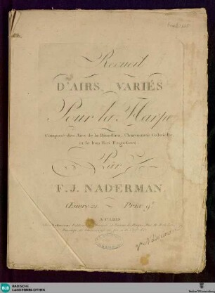 Recueil d'airs variés pour la harpe : Oeuvre 21