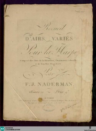 Recueil d'airs variés pour la harpe : Oeuvre 21