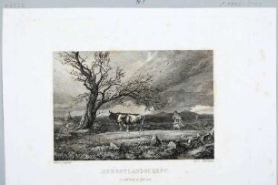 Herbstlandschaft mit Bauer und zwei Ochsen beim Pflügen des Feldes, Blatt aus dem Sächsischen Kunstverein