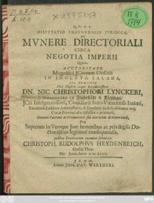 Disputatio Inauguralis Iuridica, De Munere Directoriali Circa Negotia Imperii