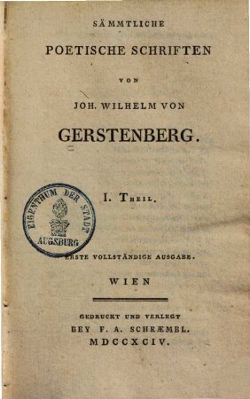 Sämmtliche poetische Schriften, 1