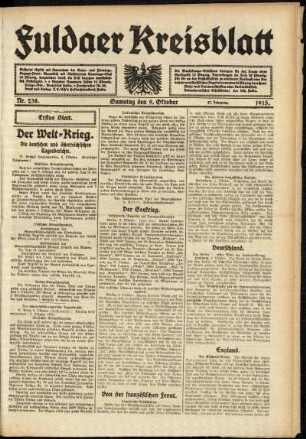 Erste Ausgabe vom Samstag, den 09. Oktober 1915.