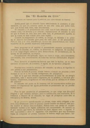 De "El guante de Crin" : (Versión del francés para Claridad, por Julio Gómez de Castro)