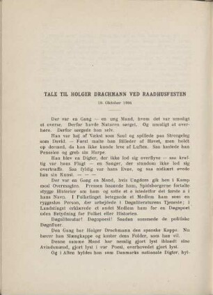 Tale til Holger Drachmann ved Raadhusfesten - 10. Oktober 1906