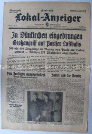 Tageszeitung "Berliner Lokal-Anzeiger" u.a. zum Angriff der Wehrmacht auf Dünkirchen