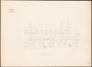 Wohn- und Geschäftshaus N. Gottschalk, Bernburg Monatskonkurrenz Januar 1888 (wahrscheinlich die Originalzeichnung): Ansicht 1:100