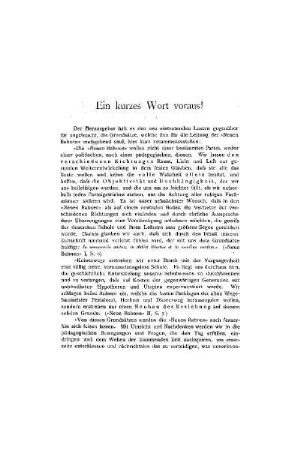 Ein kurzes Wort voraus!