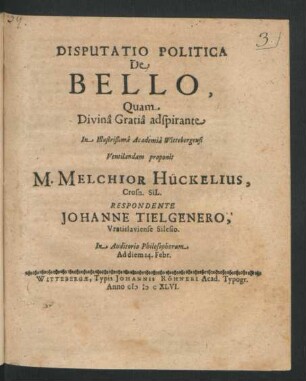 Disputatio Politica De Bello
