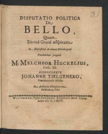 Disputatio Politica De Bello