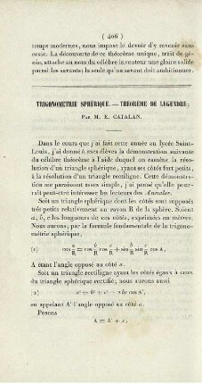 Trigonométrie sphérique. - Théorème de legendre.