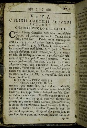 Vita C. Plinii Caecilii Secundi Auctore Christophoro Cellario.