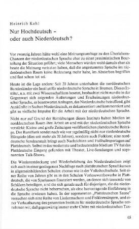 Nur Hochdeutsch - oder auch Niederdeutsch?