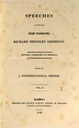 Speeches of the late Right Honourable Richard Brinsley Sheridan. 2