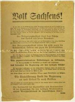 Flugblatt zum Belagerungszustand in Sachsen und gegen Streiks