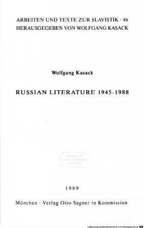 Russian literature : 1945 - 1988