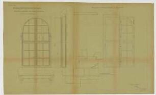 Thiersch, Friedrich von; München; Justizpalast - Fenster 3. OG Südmittelbau (Ansichten, Grundriss, Schnitt)