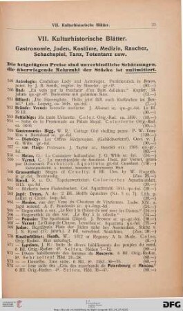 VII. Kulturhistorische Blätter (Nr. 549-603)